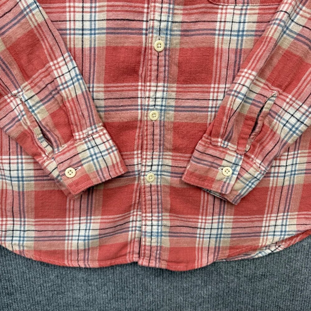 American Eagle Mens L Plaid Flannel Shirt Shacket Removeable Hood Cabincore Red - Picture 5 of 13